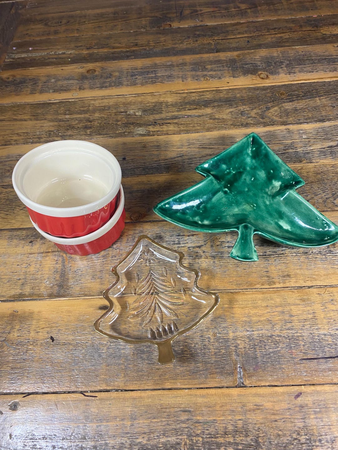 Vintage Christmas Tree Dishes and Red Natural Elements Ramekin Dishes ...