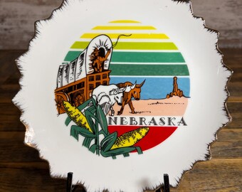 Vintage Unique Colorful 8" Nebraska Collectible State Plate Landmark Souvenir