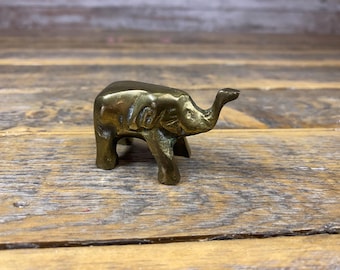 Vintage Miniature Brass Elephant Figurine - 2"