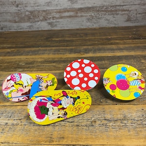 Set of 4 Vintage Metal Tin Litho Noise Makers Toys - Polka Dot, New Years Eve