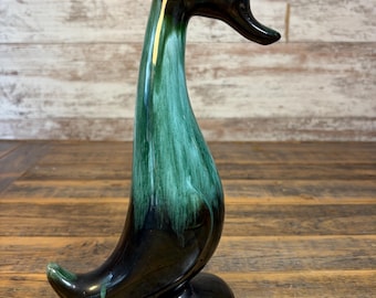 Vintage Blue Mountain Pottery Teal Green Drip Glaze Duck Figurine Canadian Art