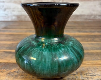 Vintage Blue Mountain Pottery Teal Green Drip Glaze Vase Canadian Art