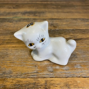 Vintage White Calico Kitten Cat Ceramic Figurine