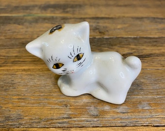 Vintage White Calico Kitten Cat Ceramic Figurine