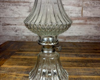 Vintage Lamplight Farms Clear Glass Diamond Point 13” Oil Lamp