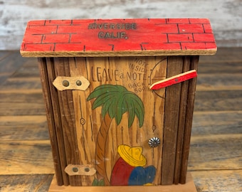 Vintage Wooden Outhouse Style “Leave A Note” Message Holder Souvenir from Riverside, California