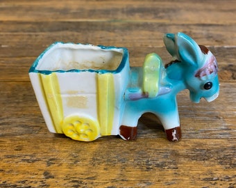 Vintage Donkey Hauling Cart Wagon Planter Made in Japan