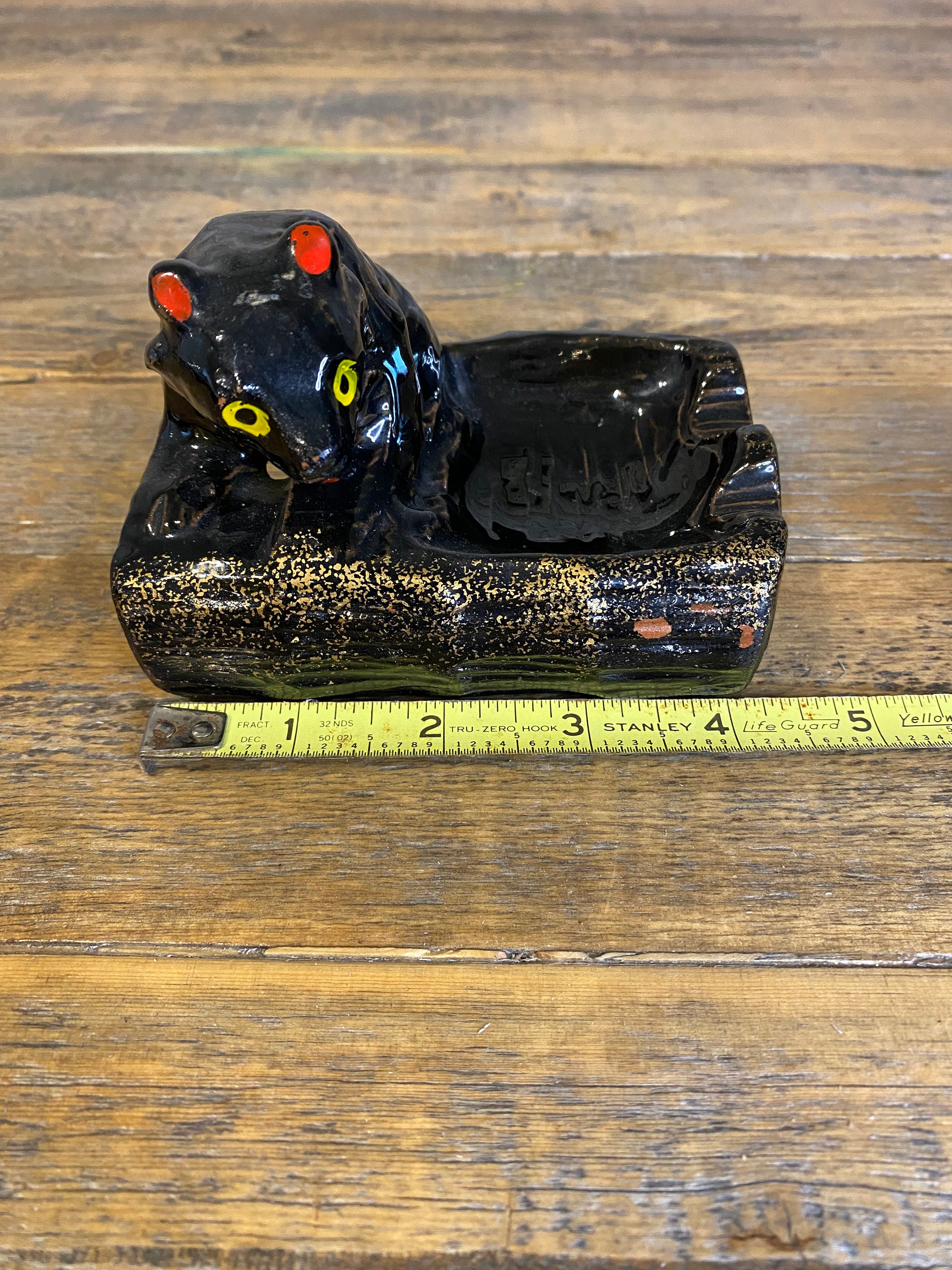 Vintage Fairway Japan Black Bear on Black and Gold Log
