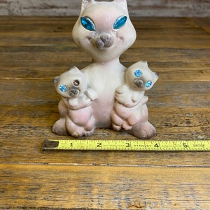 Vintage 1960's MCM Mid Century Roselane Siamese Cat and Kittens with Blue Jewel Eyes / California Ceramic Pottery image 7