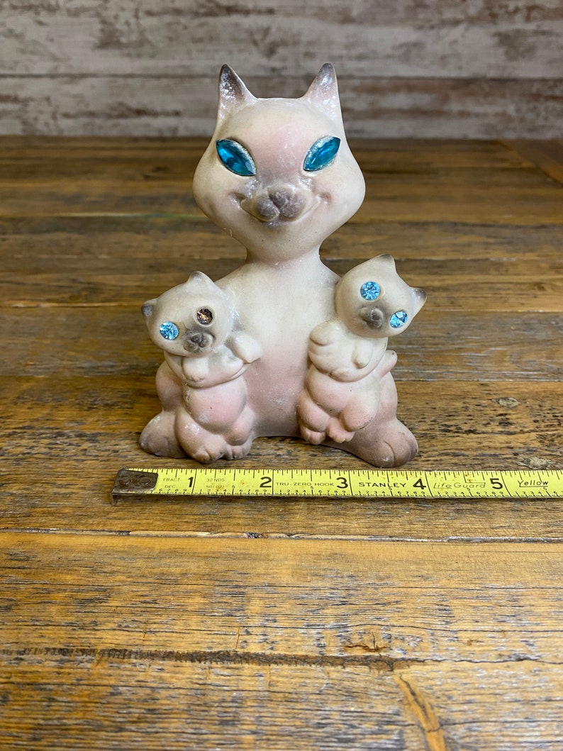 Vintage 1960's MCM Mid Century Roselane Siamese Cat and Kittens with Blue Jewel Eyes / California Ceramic Pottery image 7