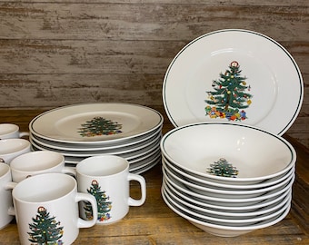 Vintage Badcock Holiday Vajilla Platos Árbol de Navidad - Platos / Tazones / Tazas