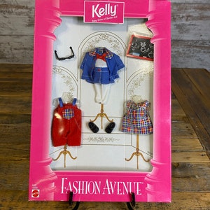 Vintage Mattel 1997 Kelly Baby Sister of Barbie Fashion Avenue Doll Clothes - Teacher Student Red Yellow Blue 3 School Outfits Pack