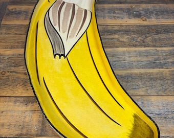 Vintage Hand Painted Paper Mache Large Banana Serving Tray Platter