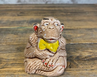 Vintage Ceramic Monkey Gorilla Figurine with Bowtie Trinket