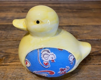 Vintage Yellow Duck Ceramic Pincushion Pin Holder