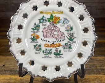 Vintage VILETTA Fine China Provincial Flowers of Canada Plate GOLD
