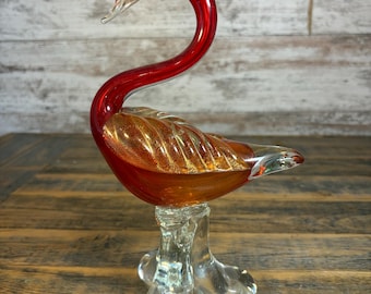 Vintage Handblown Glass Flamingo Bird Figurine Murano Style