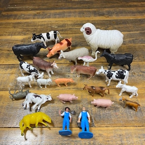 Vintage Plastic Farm Animals and Farmers Children’s Toy Figurines
