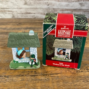 Vintage Hallmark 1990 Irish Windows of the World Keepsake Christmas Ornament - Collector&#39;s Series - Nollaig Shona - Leprechaun