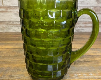 Vintage Green Cubist Whitehall Indiana Glass MCM Pitcher