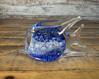 Vintage Handblown Blue and Clear Glass Tropical Angel Fish Figurine