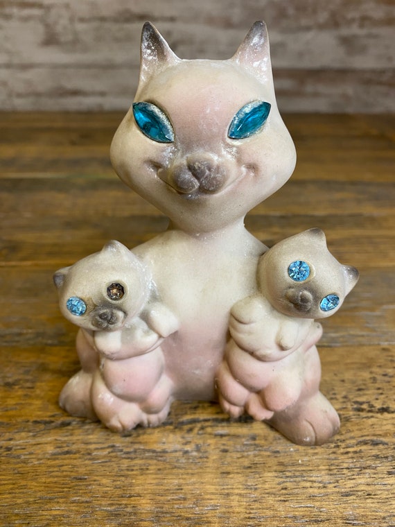 Vintage Roselane Siamese Cat Figurine: MCM Ceramic Pottery With