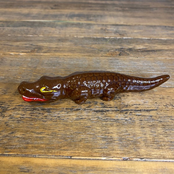 Vintage Brown Ceramic 6” Alligator Crocodile Figurine Made in Japan