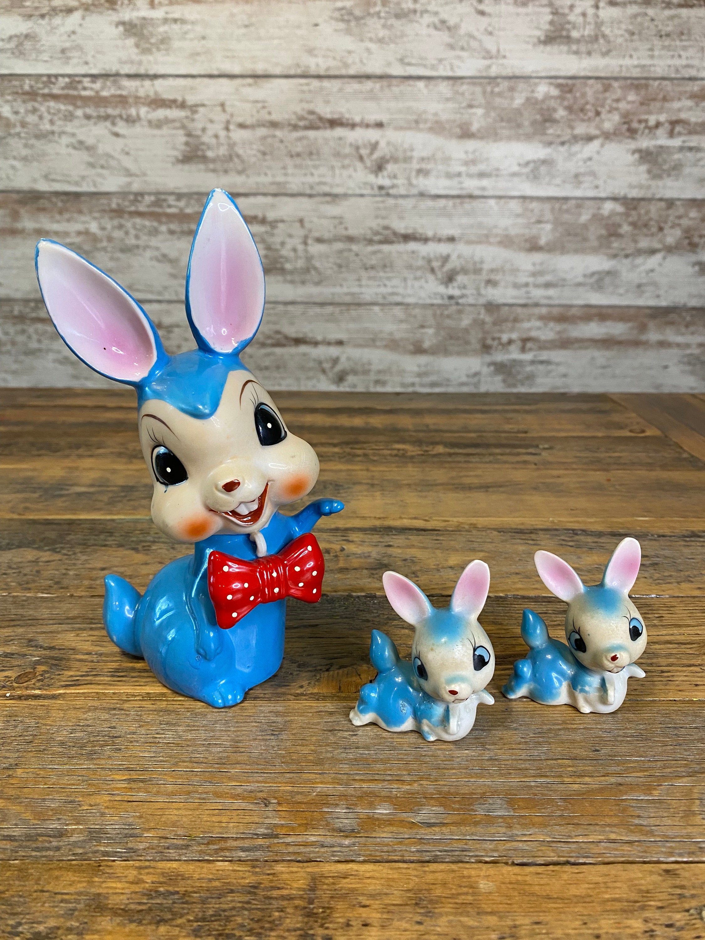 Vintage Arnart Kitsch Bunny Figurine: Blue Mother Rabbit With