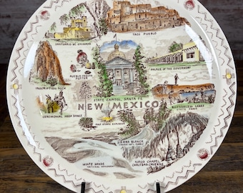 Vintage 10.5" New Mexico Collectible State Plate Landmark Souvenir - Vernon Kilns USA