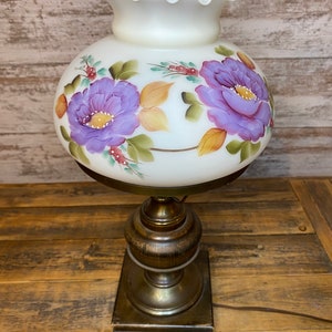 Vintage Hand Painted Floral Hurricane Lamp Light