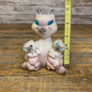 Vintage 1960's MCM Mid Century Roselane Siamese Cat and Kittens with Blue Jewel Eyes / California Ceramic Pottery image 6