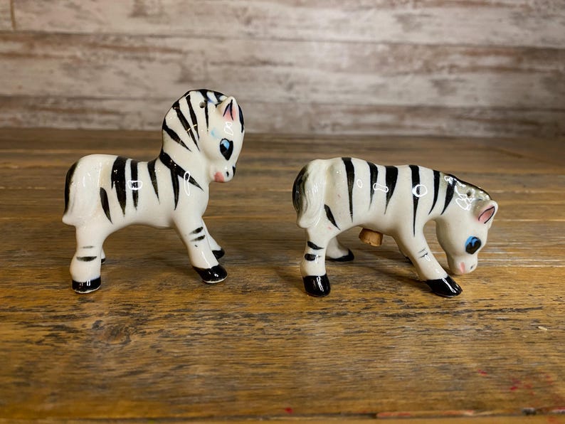 Vintage Japan Zebra Ceramic Salt and Pepper Shakers image 4