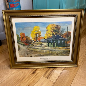 Vintage The Old Depot Framed Print Wall Art - A.R. Noble - Vintage Train Station Depot Painting Print 16.5&quot; x 13.5&quot;