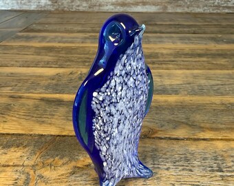 Vintage Pilgrim Handblown Glass Blue Penguin Figurine