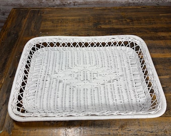 Vintage White Wicker Rattan Tray