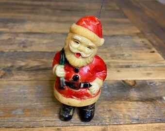 Vintage 4" Rubber Santa Claus with Toy Bag Ornament - Japan