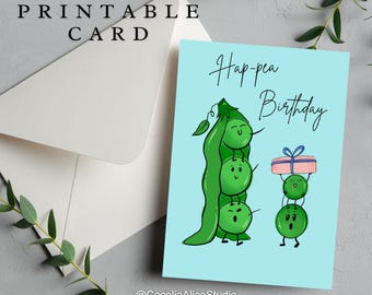 Hap-Pea Birthday Card – Punny Birthday Greeting (Digital Download)