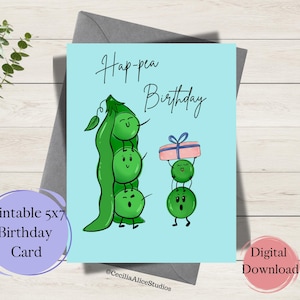 Hap-Pea Birthday - Punny Birthday Card - Birthday Card - Happy Birthday - Digital Download - Cute Happy Birthday Card