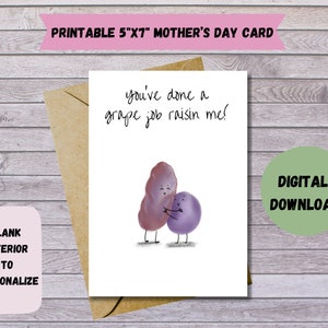 You&#39;ve done a grape job raisin me! - Mother&#39;s Day Card - Father&#39;s Day Card - Adoption Card - Cute Grapes - Punny Card - Pun cards