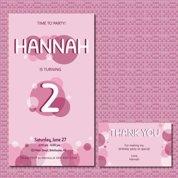 Bubbles Themed Birthday Girl Invitation Card Made To Order With Custom Text, Printable Bubbles Birthday Card For Any Age.