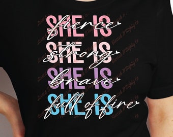 Kvinnors affirmation svg hon är png kristen skjorta svg stark kvinna svg väggkonst bästa damgåva t-shirt kvinnors egenmakt hon är jag stark svg
