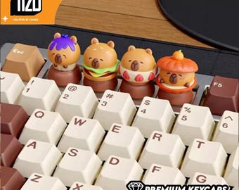 Hand-Painted Foodie Capybara Artisan Keycap – Kawaii Mechanical Keyboard Accessory