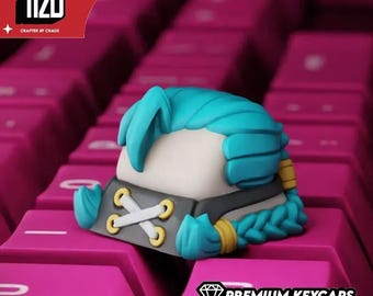 Chaos Braid Rebel Artisan Keycap – Teal Hair Villain Inspired, Hand Painted Mechanical Keyboard