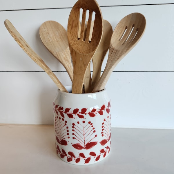 Red Utensil Holder Etsy