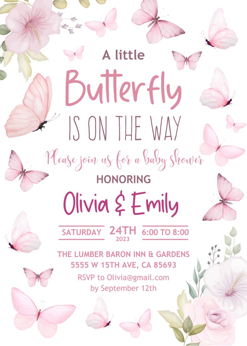 Butterfly Baby Shower Invitation Girl Butterfly Theme Baby - Etsy