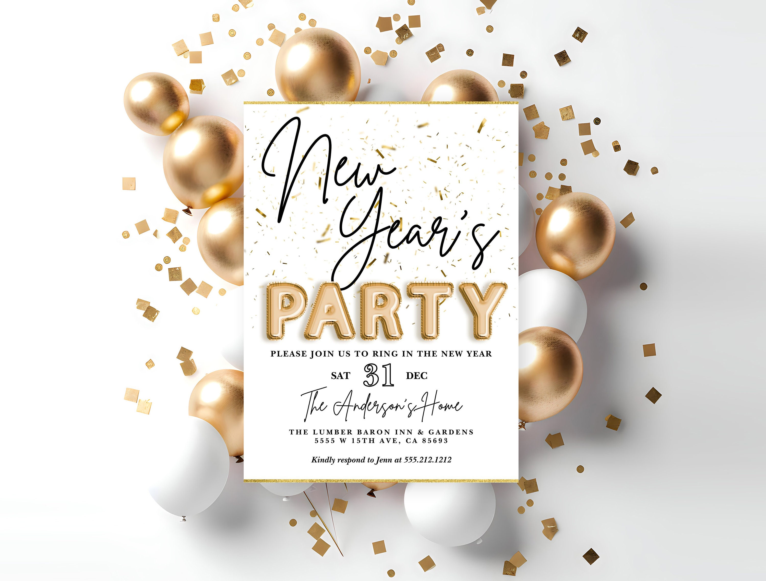 New Year's Eve Party Invitation, New Years Party Invite, New Year's Eve ...