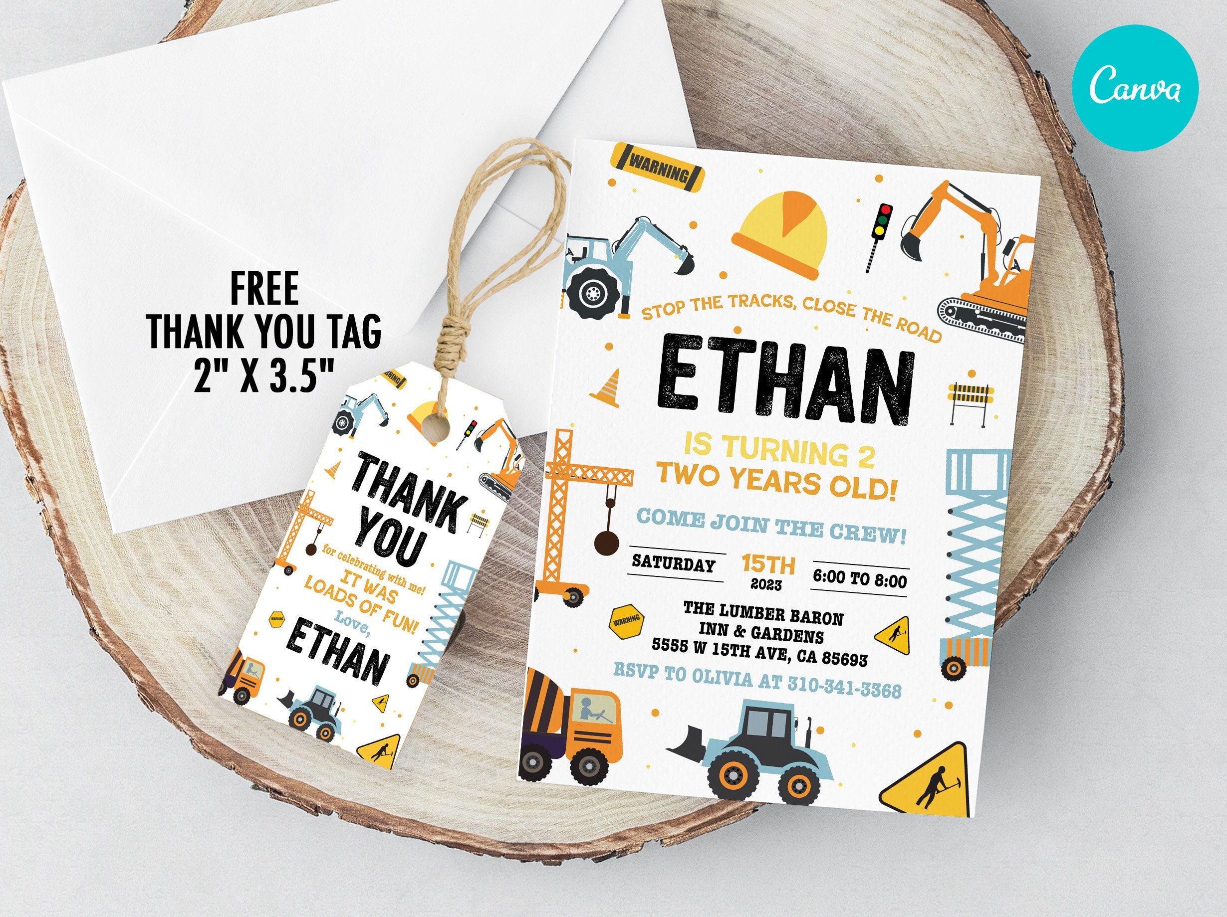 Construction Thank You Tags Printable Construction Party Favor Tags,  Construction Birthday Thank You Treat Labels instant Download 