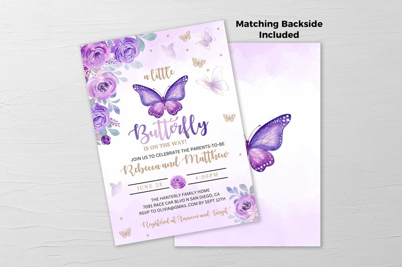 Butterfly Baby Shower Invitation, Purple Butterfly Baby Shower