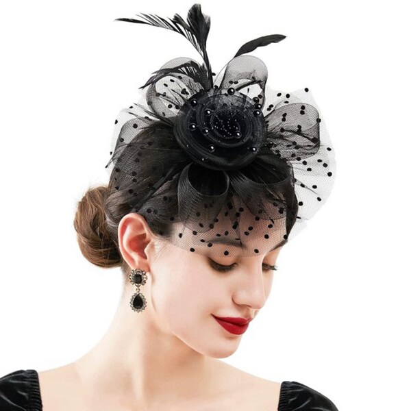 Bibi, chapeau de tea party femme, chapeau derby du Kentucky, chapeau fantaisie, chapeau d'église, chapeau de mariage avec clip et serre-tête | Rose, noir, vert, blanc