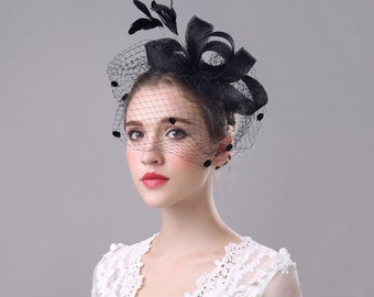 Fascinator con fascia per fiori e cappello da sposa con clip, cappello da cocktail, copricapo da sposa, cappello da festa